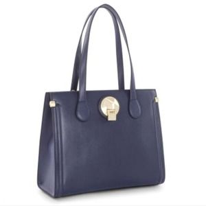 Celine Dion Octave Navy Blue / Gold Shoulder Bag Classic Large Leather Tote